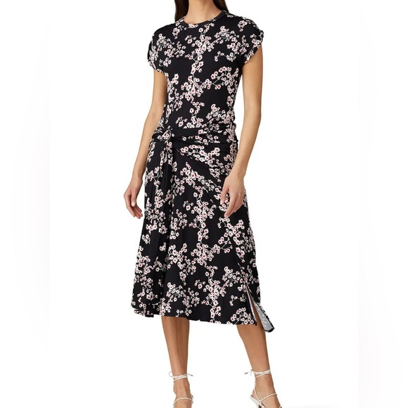 Paco Rabanne Floral Printed Draped Jersey Midi Dress - Picture 1 of 11